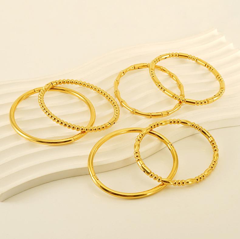 Waterproof Jewelry Stainless Steel High Polished Ball Statement Bangle Bracelet for Women