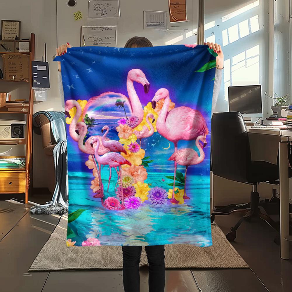 1Pc Flamingo Print Flannel Blanket, High quality Comfortable for All Seasons, Home Decor, Warmth and Comfort, Perfect for Christmas Gifts