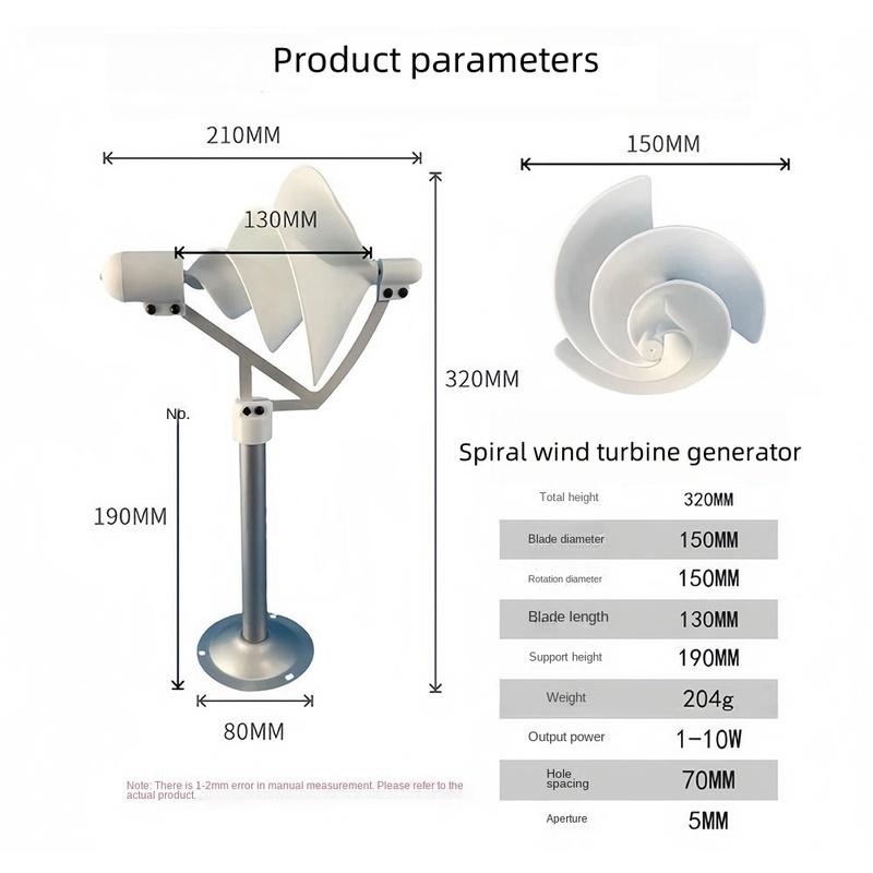 New 1-10W Miniature Spiral Wind Turbine Scientific Experiment Power Lamp White Solar Wind Generator Model with LED Light 320mm
