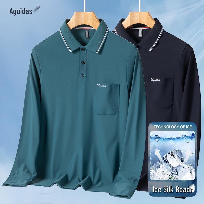 Men's Ice Silk Long-Sleeve T-Shirt for Dad - Lightweight Sun Protection for Spring and Autumn