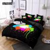 Set Copripiumino Acquerello Nero Multicolore Stampa Disegnata a Mano Biancheria da Letto Matrimoniale Microfibra Motivo Astratto Copripiumino