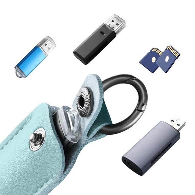 Leather U Disk Pouch Protective Cover Storage Bag USB Flash Drive Memory Stick Case Key Ring Holder Digital Accessories