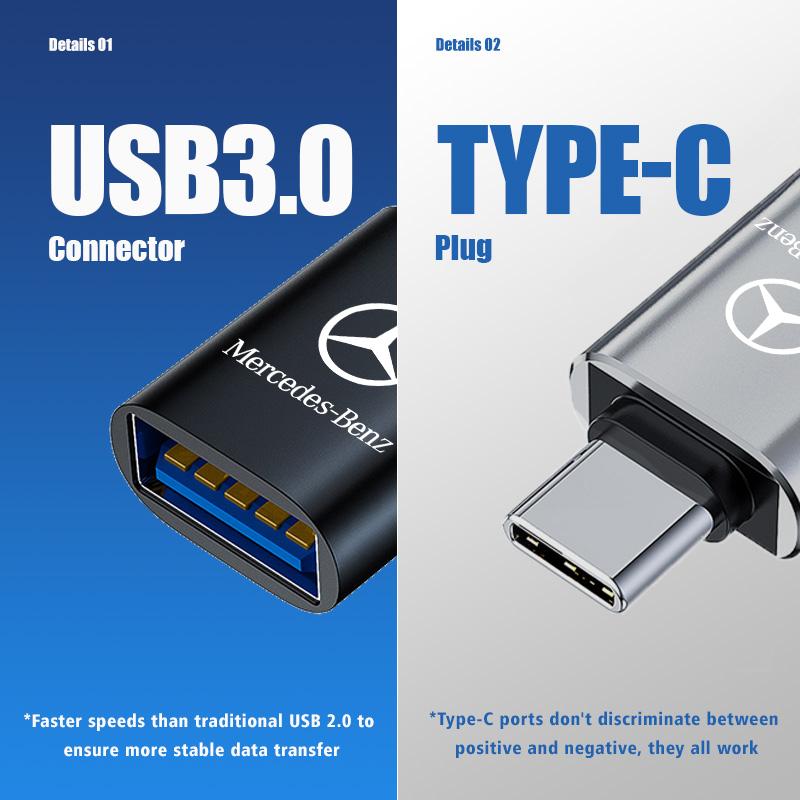 For Benz Car Emblem Charger Adapter C-type To USB Interface Charging Head Accessories AMG Exclusive A C E R V Class CLA CLS C180 RI8