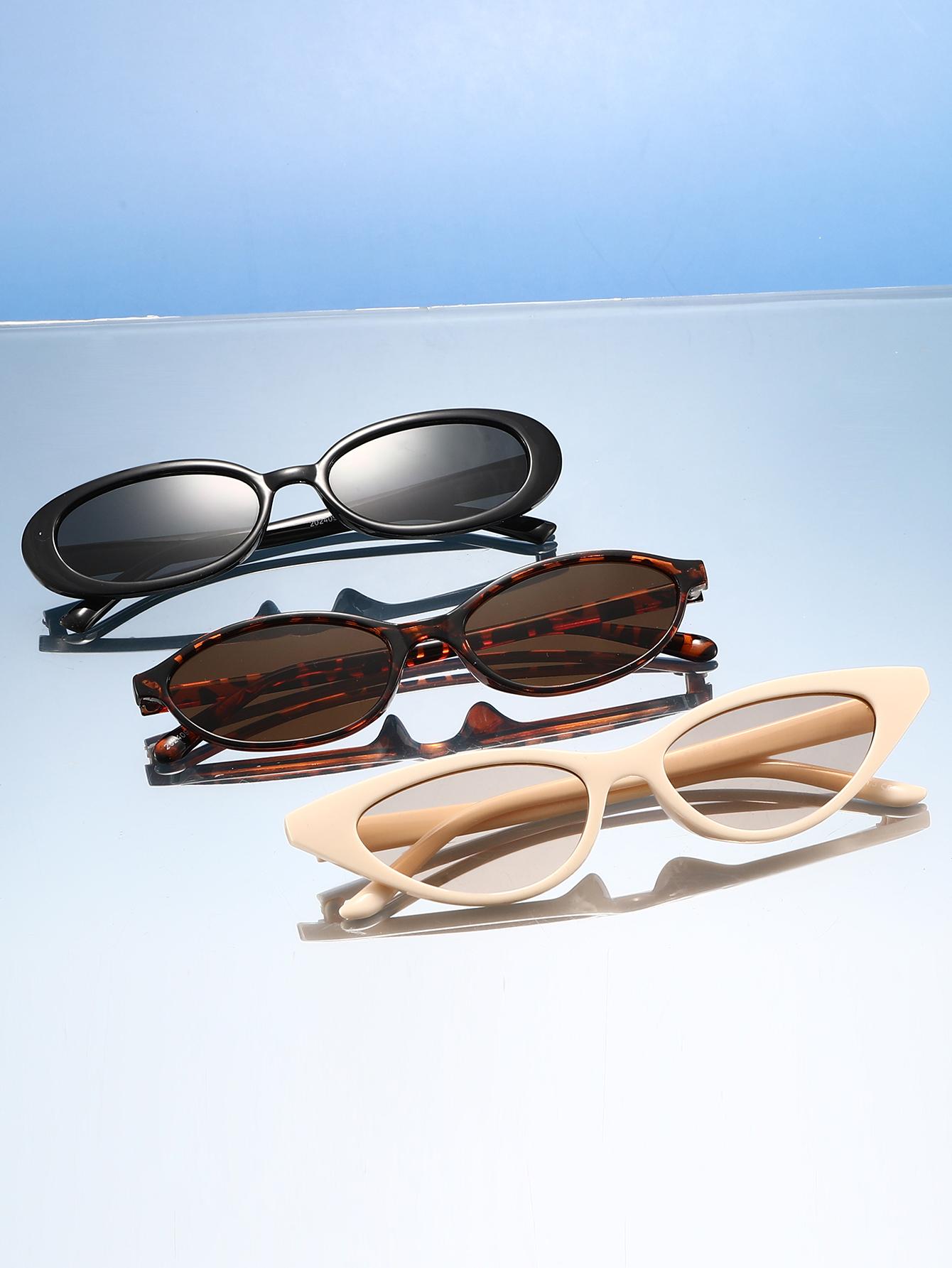 3Pcs Retro Oval Cat-Eye Sunglasses, Make the Face Look Smaller, Same Style as Internet Celebrities, Unisex, Perfect for Commutin