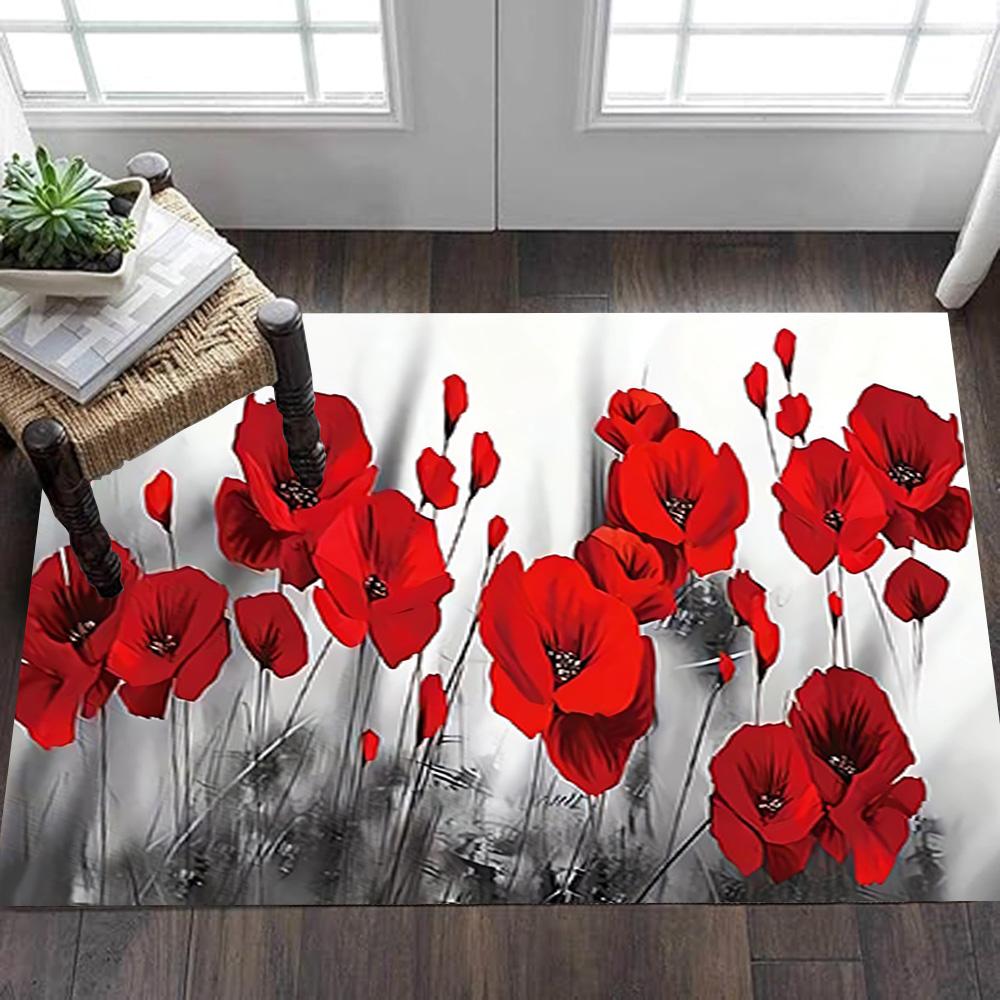 Blue Rose Floral Pattern Decoration,Carpet,Living Room,Bedroom, Non-slip,Square Rug