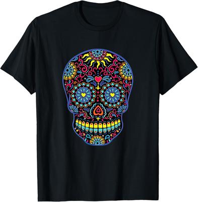 Black Sugar Skull Day Of The Dead Dia De Los Muertos Vintage T-Shirt