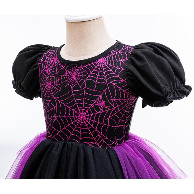 Halloween Lila Puffiges Ballkleid für Mädchen - Kurzärmeliges Prinzessinnenkleid