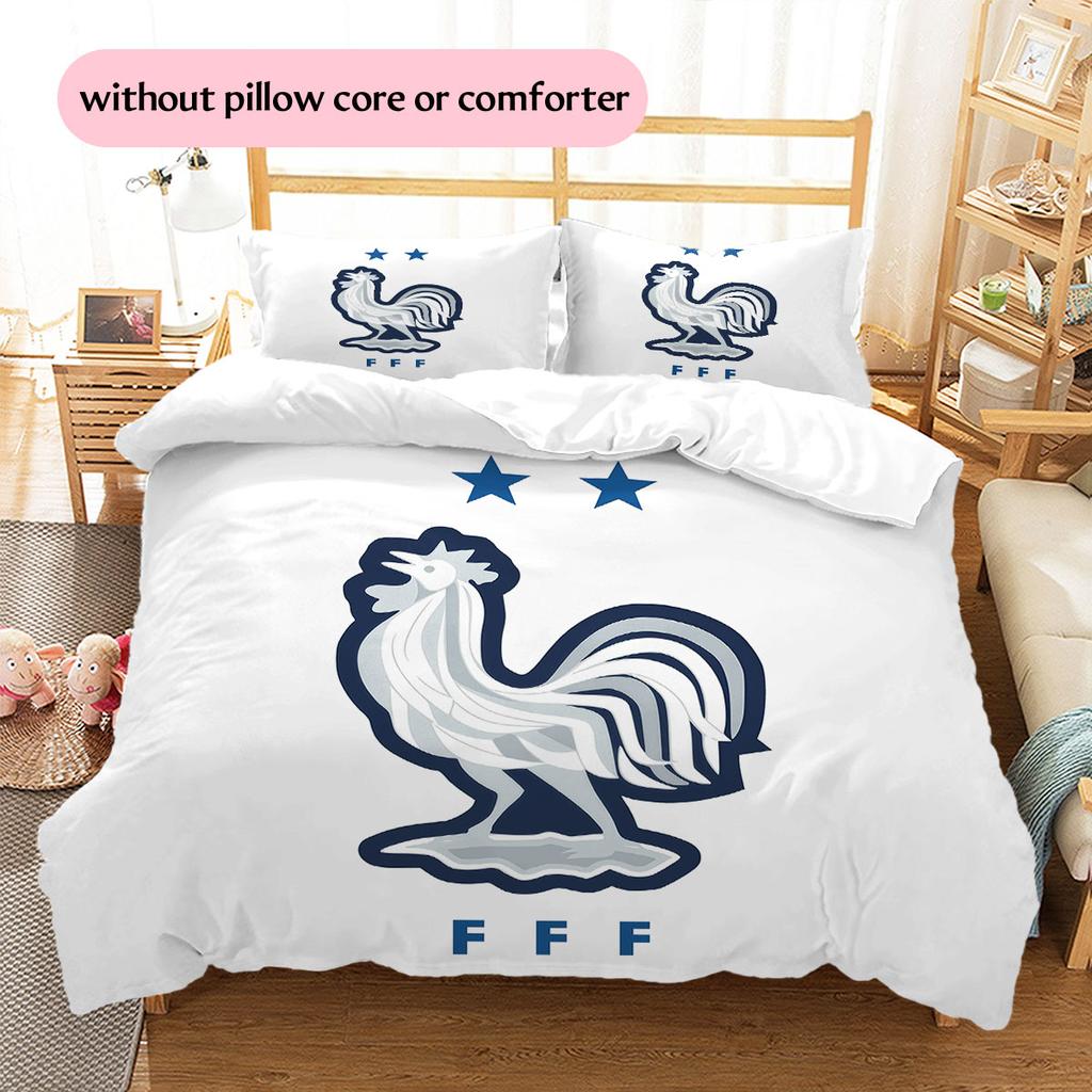 France National Football Logo Pattern Bedding Home Decoration Birthday Gift (1 * Duvet Cover + 2 * Pillowcase, Without Core),fan Merchandise.