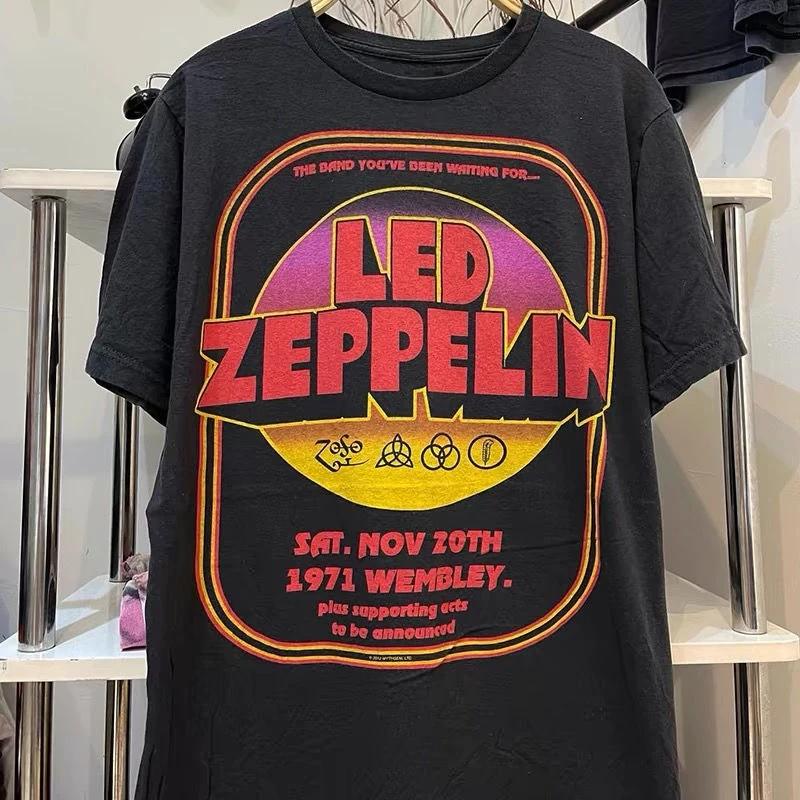 LedZeppelin Рок-группа Американская Весна Лето Хай-стрит Олдскул Хлопок Короткий рукав Мужская и Женская Футболка Трэнд S