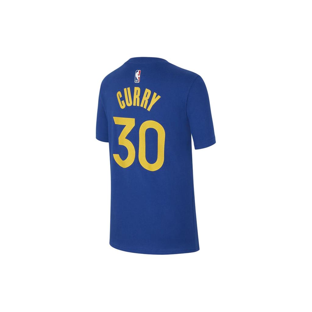 Nike T-Shirt Golden State Warriors Letter Number Print Crew Neck Knit Short Sleeve Jersey Kids Tops Blue DR0781-495