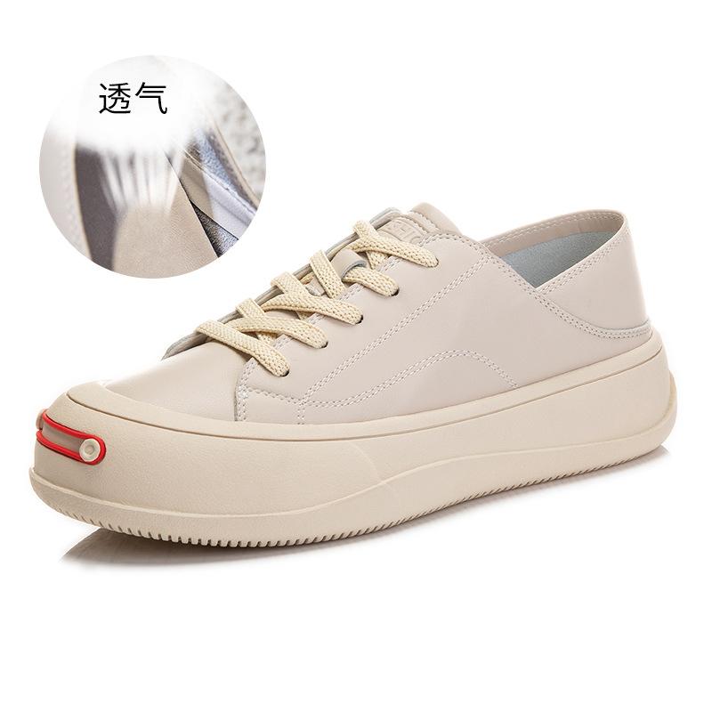 Laughing Leather Women's Shoes 2025 Spring New Women's Shoes Versatile Platform Single Shoes Casual Two Wear White Shoes