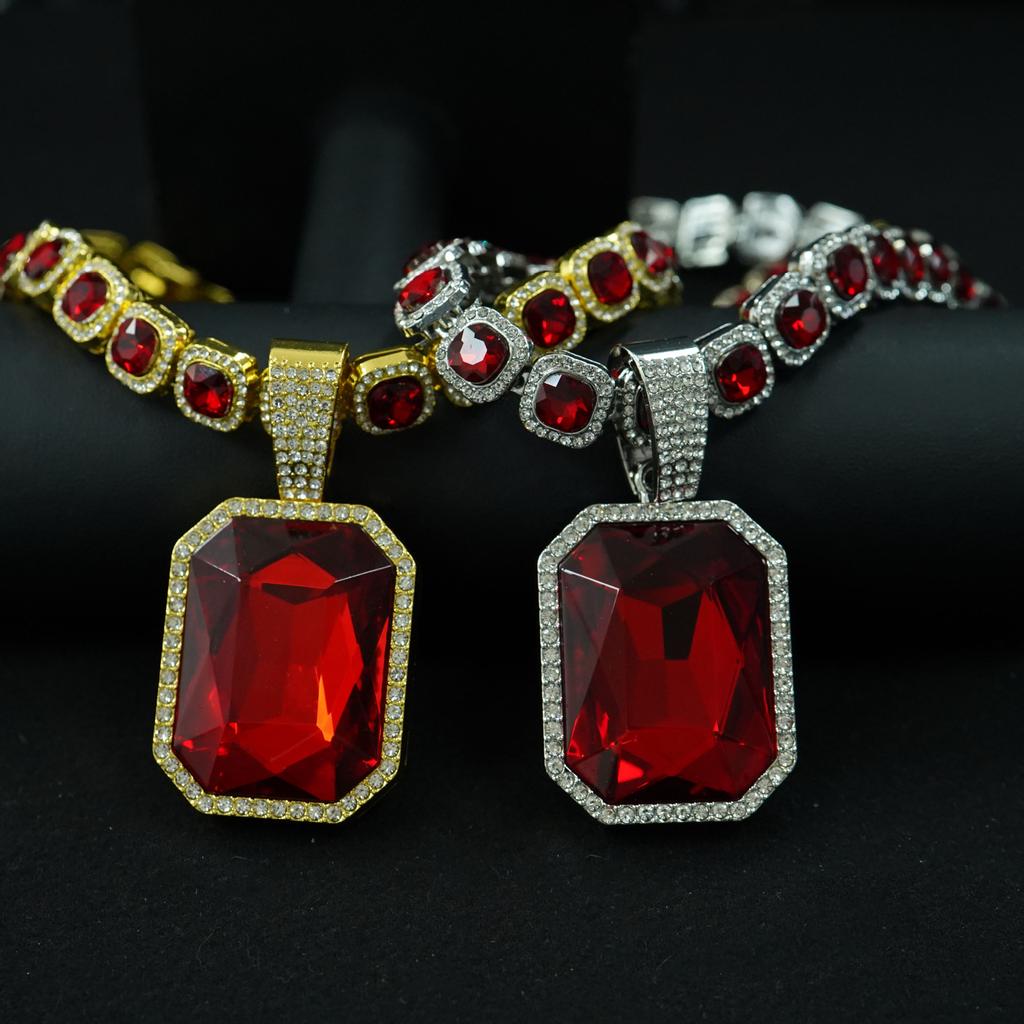 Farbige Edelsteine Großer Anhänger Kubanische Kette, Hip Hop Cool Passende Halskette.