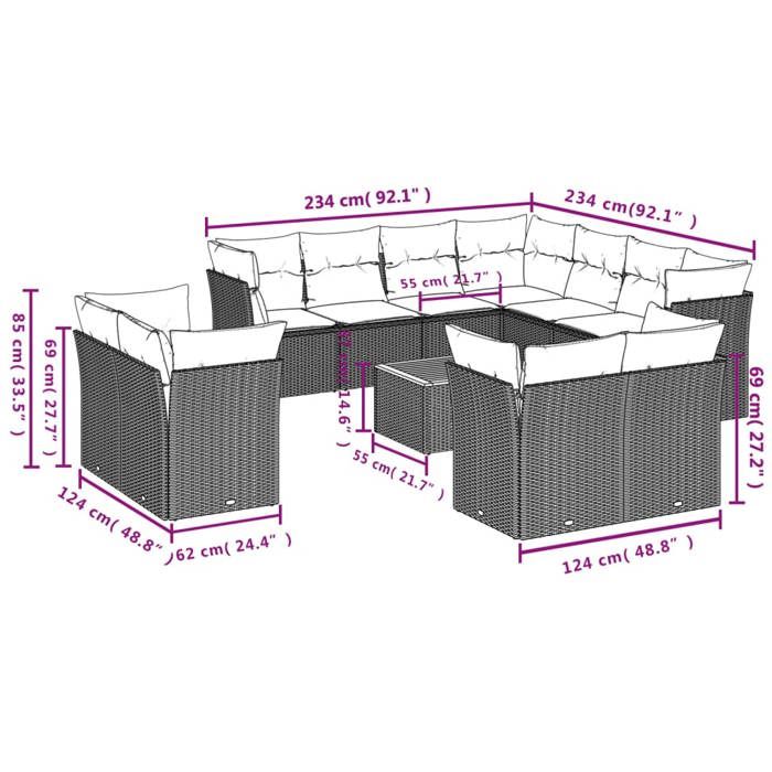 VidaXL Garden Lounge Set with Cushions 12 Pcs Grey Braided Resin 3223946