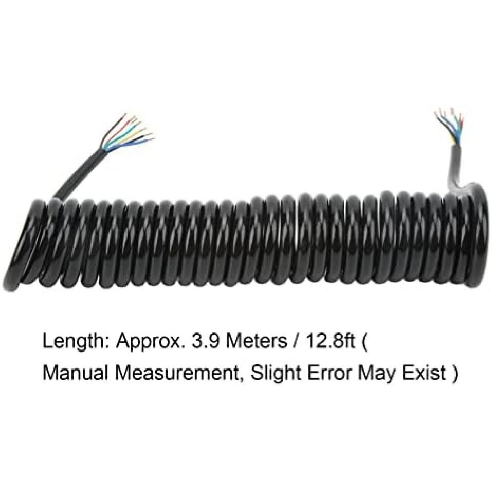 Trailer Extension Wiring Cable, Trailer Extension Coiled Cable 12.8ft 20AWG 7 Core Polyurethane Copper Trailer Extension Cable for Tow Truck RV