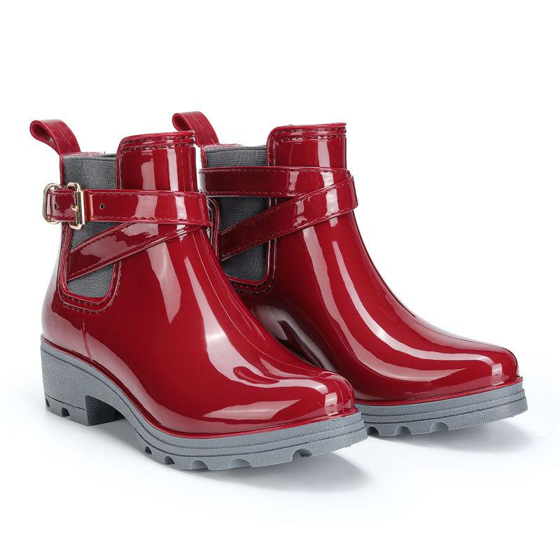 Four Seasons Rain Shoes Women's Chelsea Rain Boots Short Non-slip Water Shoes Fashion Martin Boots Low Heel Casual Adult Rain Boots