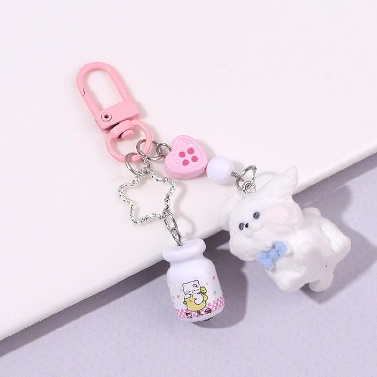 Aesthetic Keychains Purse Handbag Backpack Bag Pendant Charms Flocking Dog Keychains Charms Car Keyring for Women Girls