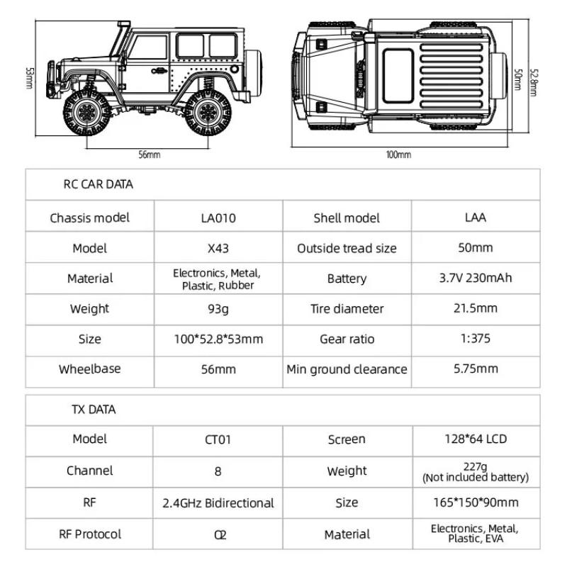 2026 X43 1:43 Mini Crawler RC Car Simulation Full Time 2.4G Hz 4-wheel Drive Climbing Vehicle Toy Remote Control Toys RTR Kit for Kids and Adults Toys
