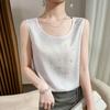 Acetate Satin Round Neck Printed Vest for Women In Summer Simple Smooth and Versatile Sleeveless Suspender Soft and Comfortable Top