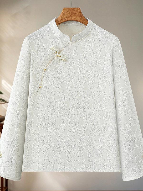 Women's Long Sleeve Chinese Style Velvet Top for Spring/Autumn