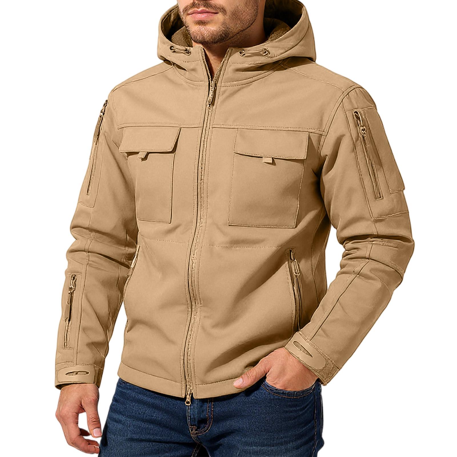 

Мужская свободная куртка Модная куртка с капюшоном и множеством карманов XL хаки