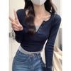 Fake Two-piece Right-shoulder Pink Long-sleeved T-shirt for Women In Autumn, Slim-fitting, Unique, Chic, Sweet and Spicy Bottoming Top