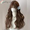 Brown Wig with Bangs Long Curly Wavy Natural Hair for Women 24inch Heat-resistant Fiber Synthetic Wigs Cute Lolita Wig Peruca