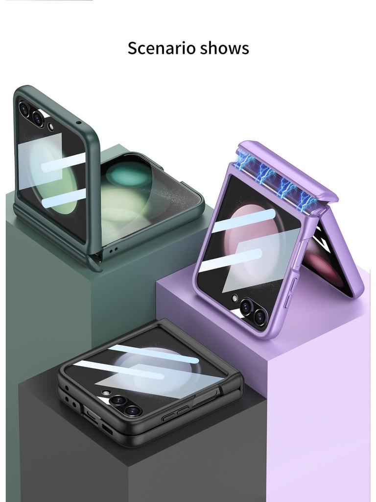 Samsung Z Flip5 Magnetic Full-Coverage Case with Large Window - Solid Color Hard Shell