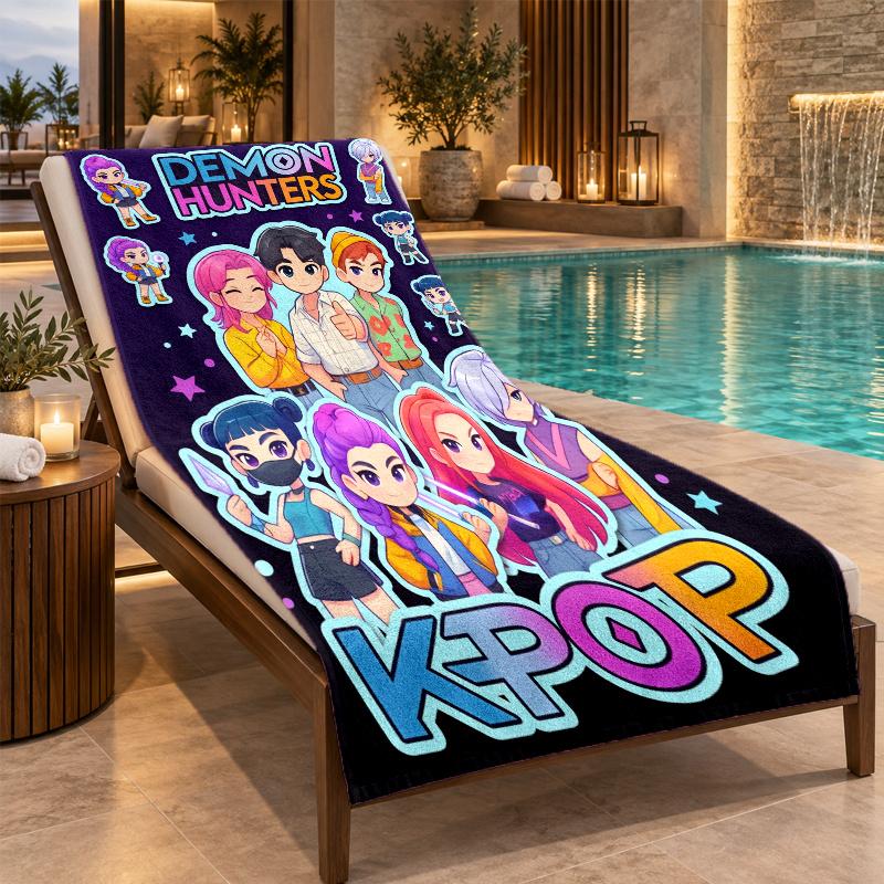 Beach Towel with Kpop Demon Hunters Design, Quick Dry Lightweight Towel for Swimming Pool Travel