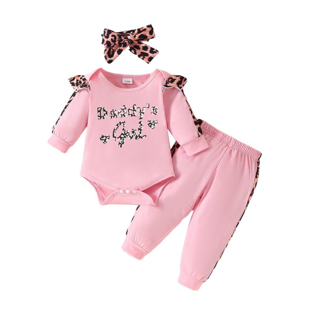 

Одежда для младенцев с буквенным принтом, комбинезон с длинными рукавами, топ, брюки с эластичной резинкой на талии и повязка на голову, 3 шт. 6-9M