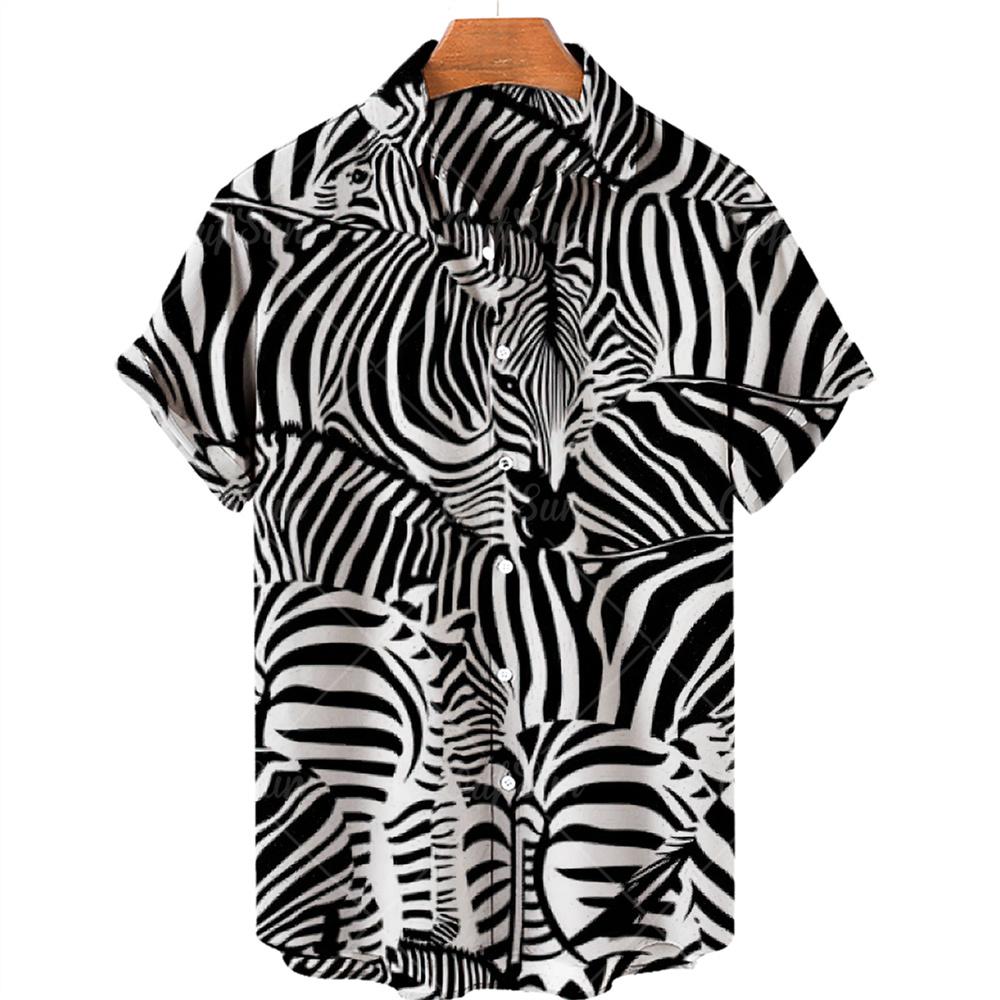 Men's Hawaiian Shirts 3D Cute Cat Print Short Sleeved Shirt Lapel Fashionable Casual Harajuku Cartoon New Clothing