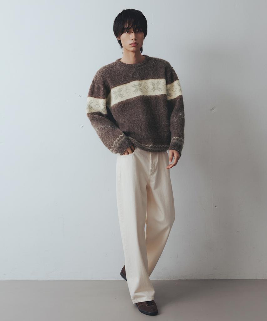 NODU Snow Nordic Snowflake Round Knit [Brown]