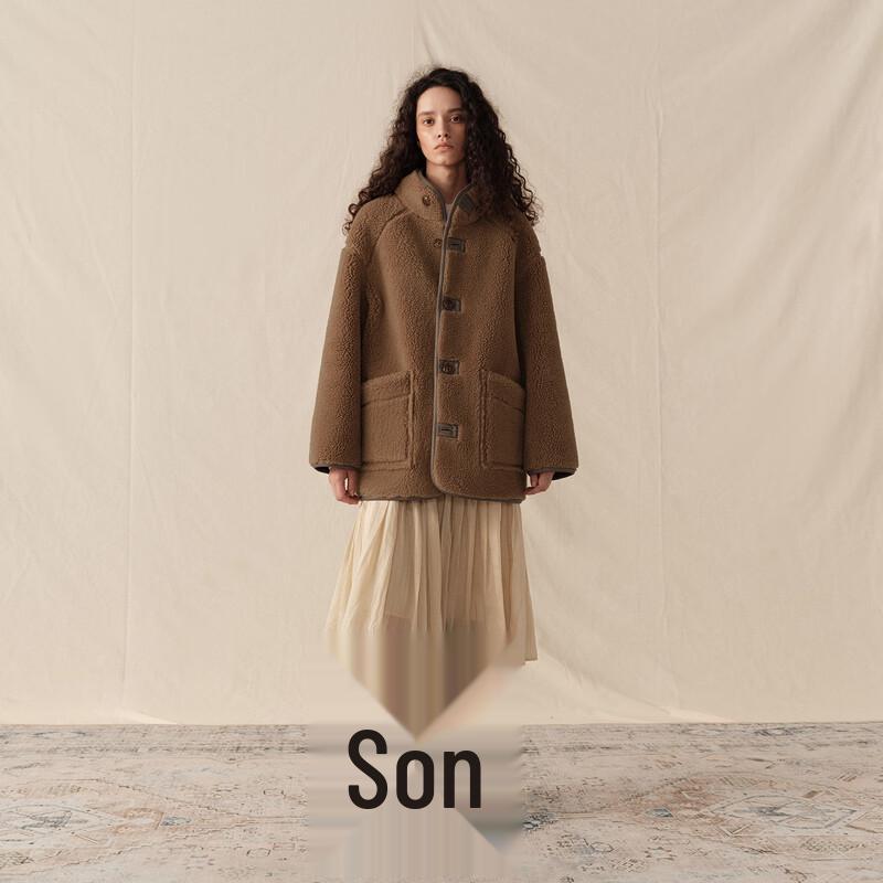 GREEN BELT Faux Lamb Fleece Spliced Short Coat