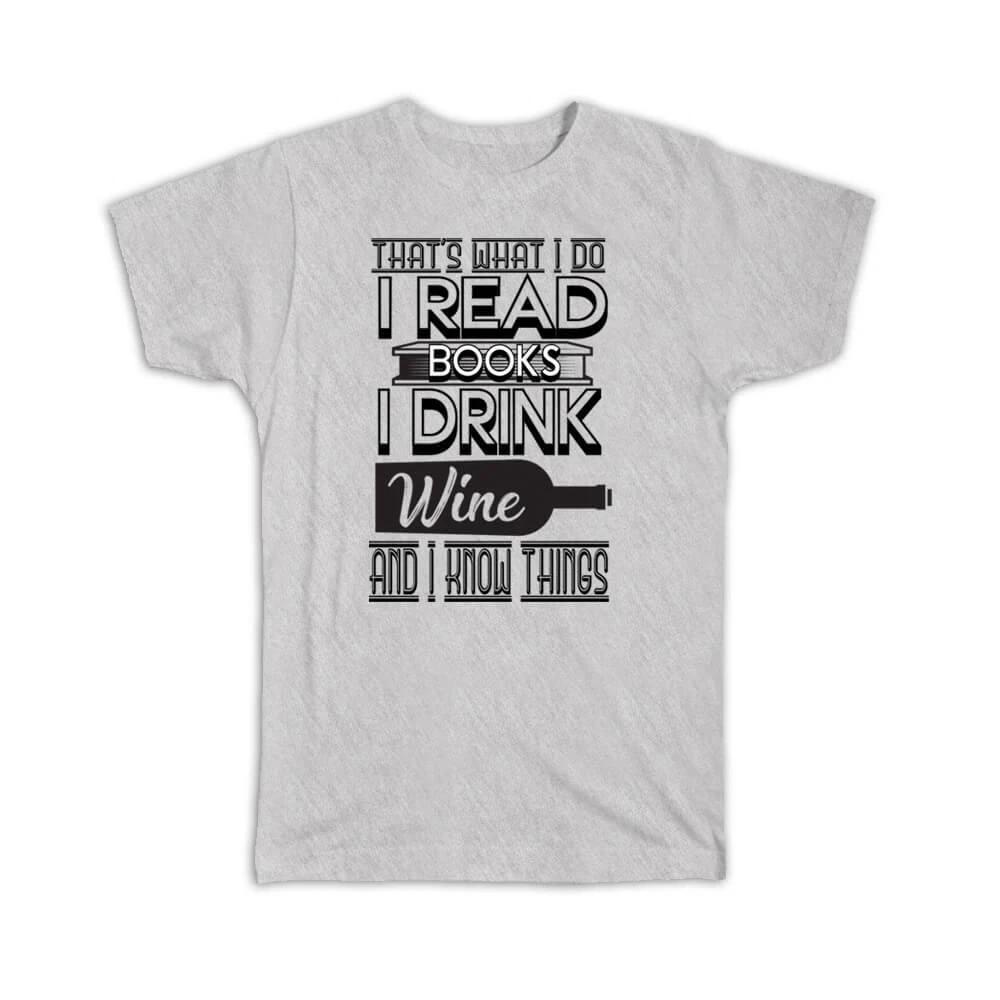 Gift T-Shirt : For Book And Wine Lover Reader Funny Cute Art Print Friendship S