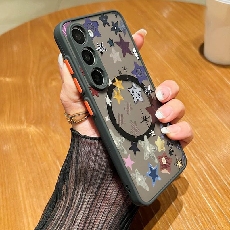 Colorful Stars Print Case For Samsung Galaxy S26 S25 Ultra S24 S23 S22 Plus S21 FE A55 A56 A17 A37 A57 5G Hybrid TPU+PC Magnetic Phone Cover