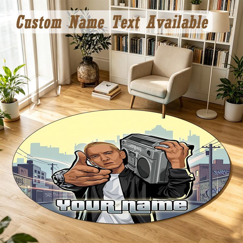 Round Rug Custom NameEminem Pattern Non Slip Carpet Home Floor Decor