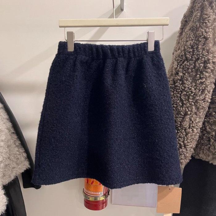 Korean High-Waisted Curly Fur A-Line Skirt - 2025 Autumn/Winter Petite Fashion, Elastic Waist, Slimming Design