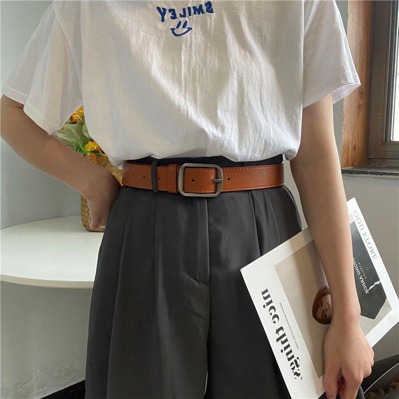 Korean Style Trendy Retro Belt With Square Buckle For Youth Perfect For Jeans And Casual Wear