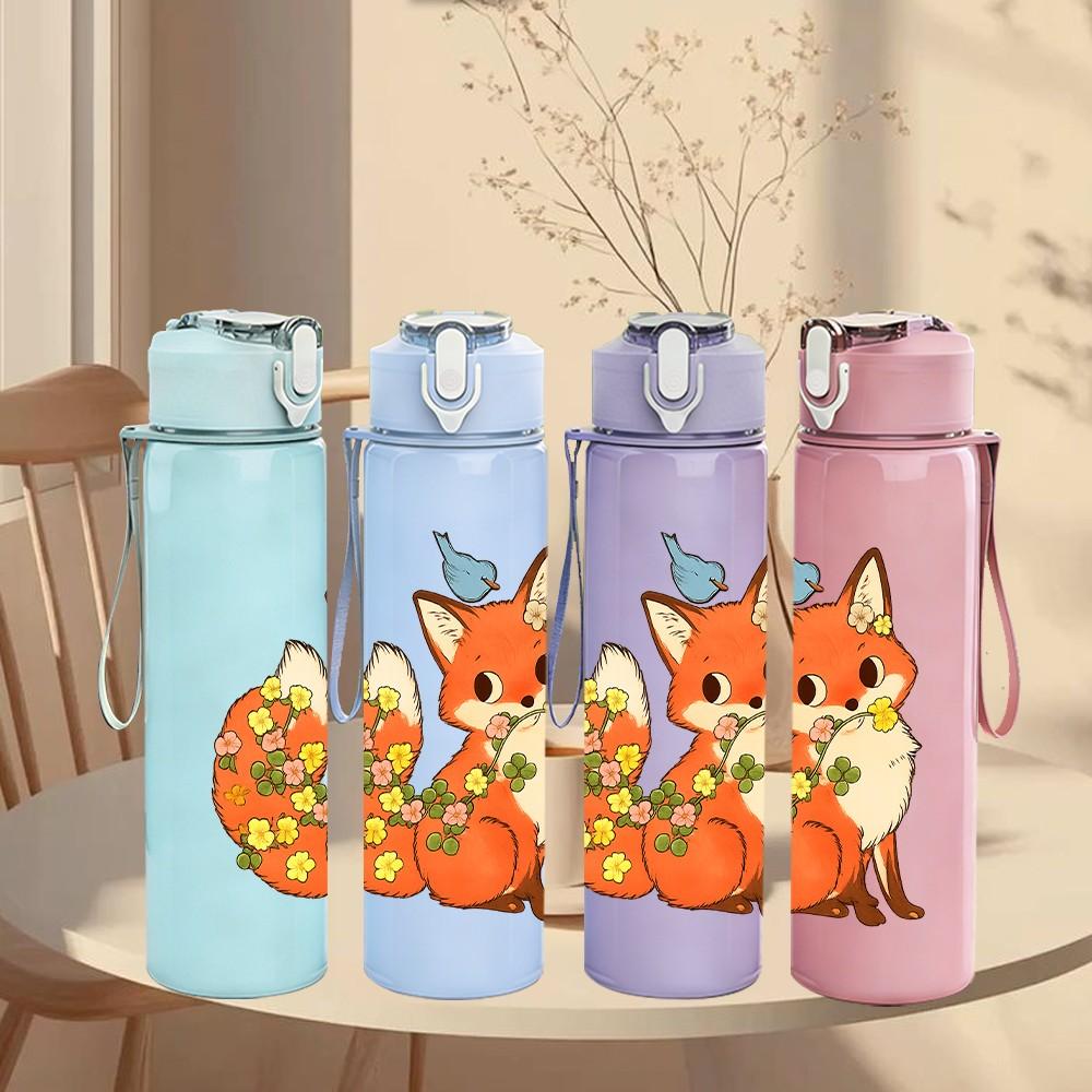 1PC Floral Autumn Fox Art 750ml Color Plastic Sports Water Bottle Leakproof Flip Straw Lid Suitable for Sports Office Home Use