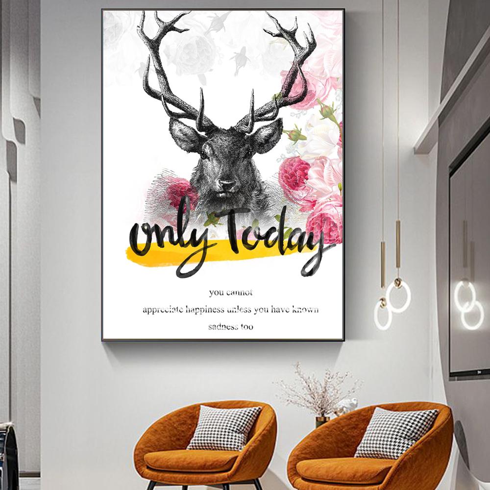 

Nordic animal oil painting flower elk Art Poster modern office living room corridor home decoration Abstract mural No Frame 21*30cm No Frame