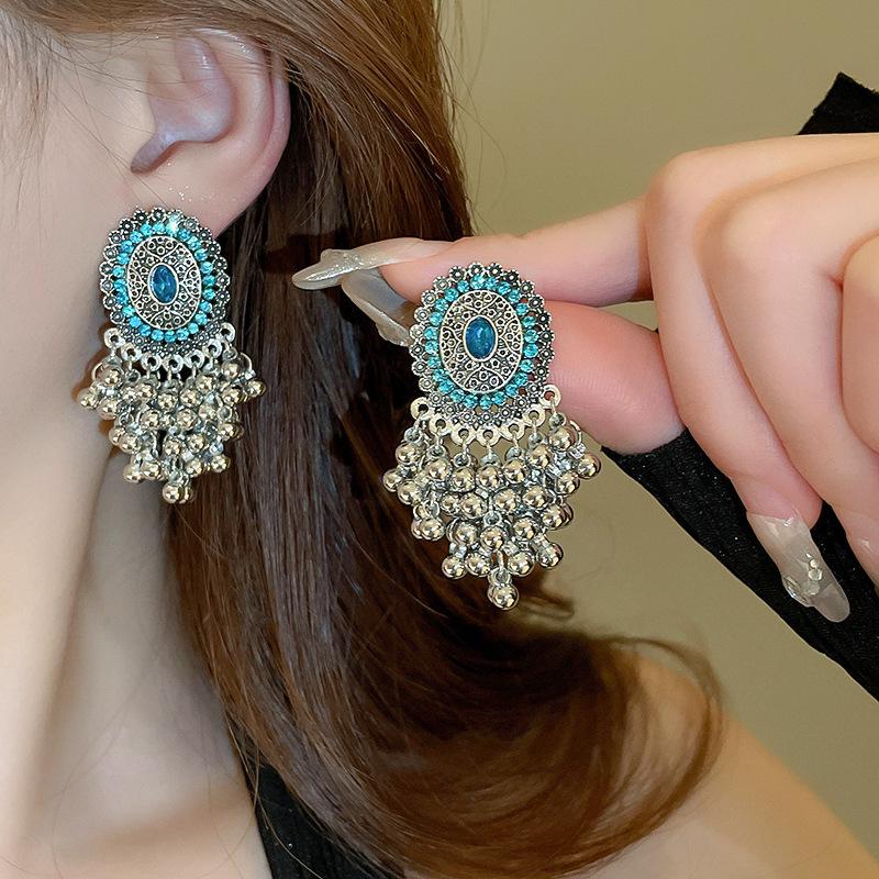 Ethnic Geometric Water Drop Tassel Earrings: Retro Design with Niche Temperament and High-Class Feel in National Style