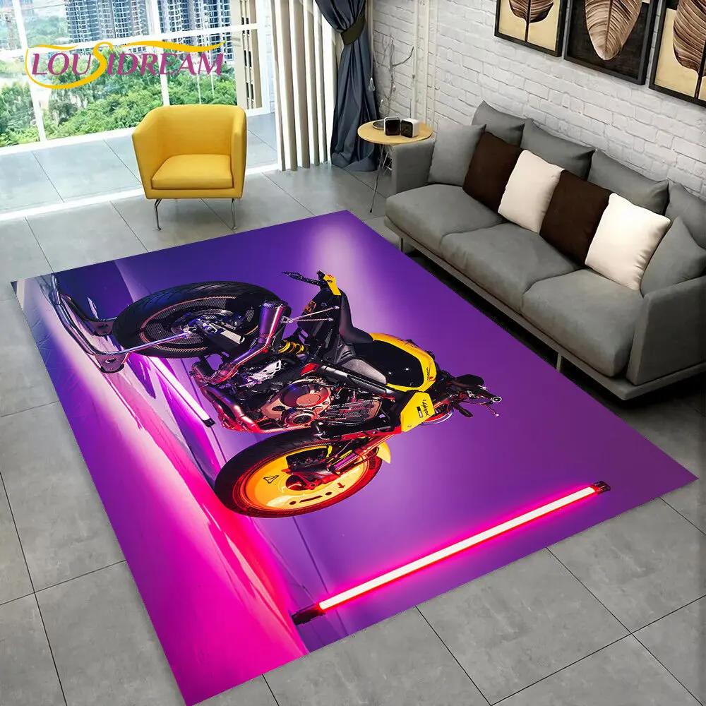 3D Cyberpunk Concept Motorcycle Cartoon Area Rug,Carpet for Living Room Bedroom Sofa Doormat Decoration,kids Non-slip Floor Mat