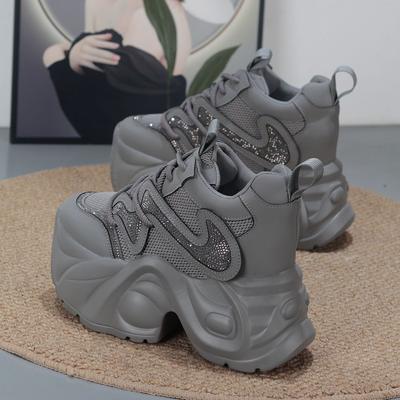 Mode 12CM Mikrofaserleder Klobiger Sneaker Loafer Frühling Herbst Plateau Keil Vulkanisieren Vulkanisieren Hohe Bran Damen Schuhe 34-39