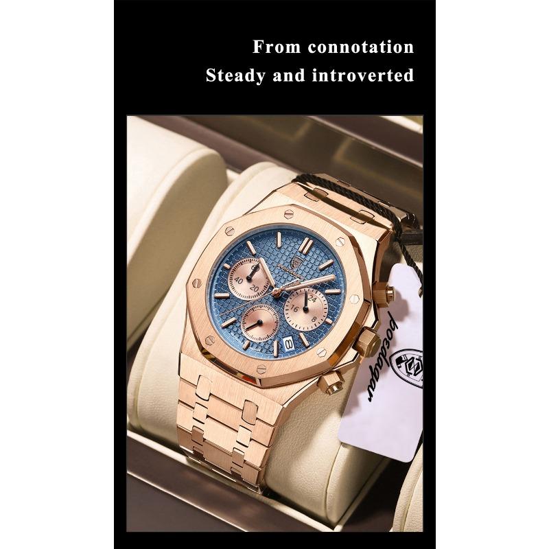 POEDAGAR Luxury Men's Watches Stainless Steel Date Chronograph Male Watch Waterproof Luminous Military Quartz Wristwatch