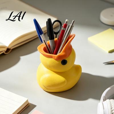 Back To School Gift Cute Yellow Duck Pencil Holder Creative PLA Stationery Organizer Stable Desktop Organizer Pen Cup Holder for Home Office