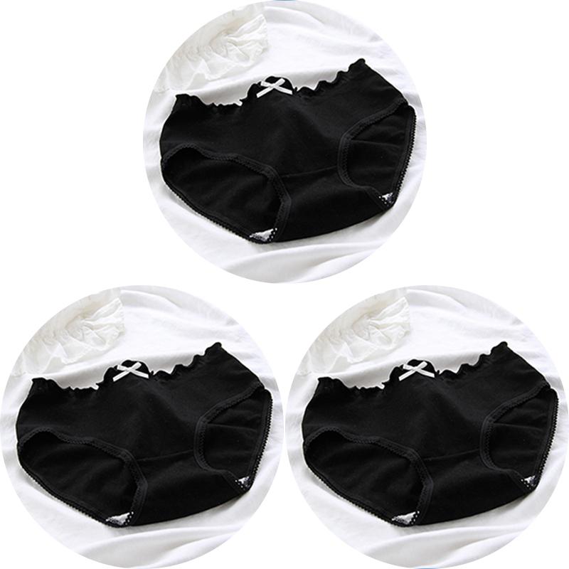 3Pcs/set Women Sexy Cotton Panties Underwear Seamless Soft Briefs Skin-Friendly Female Lingerie Mid-waist Black Underpants