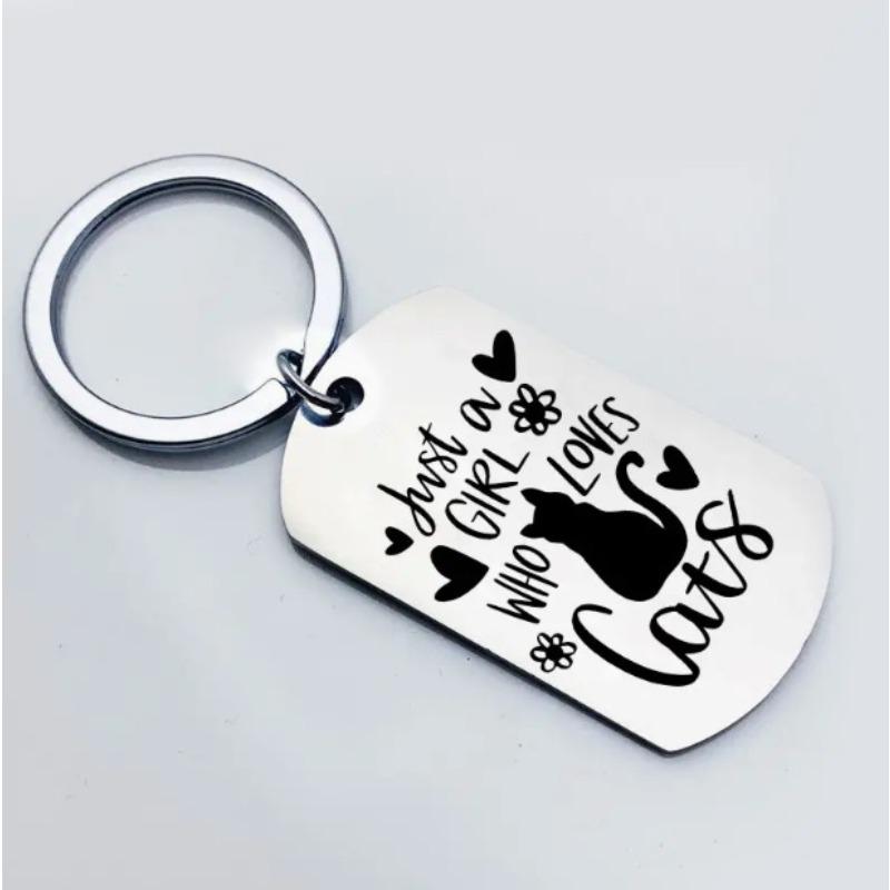 

Loves Cats Stainless Steel Keychain Laser Engraved Style Fashion Bag Pendant Practical Gift for Cat Lovers