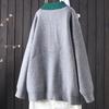 Women Sweaters V Neck Long Sleeved Cardigan Jumpers Knit Patchwork Loose Sweater Thick Spliced Elegant Outwear Pockets