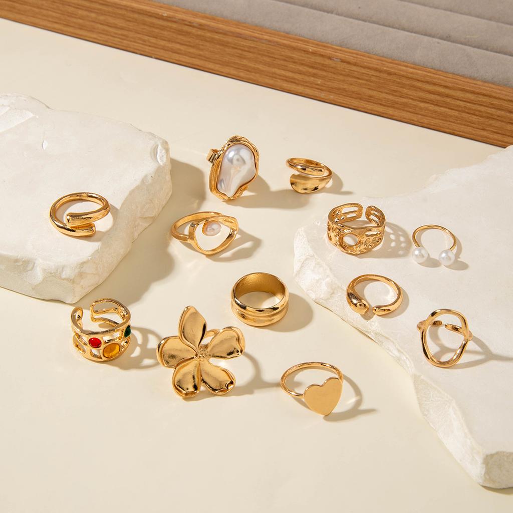 Liquid Lava Flower Opening Pearl Ring Baroque Gemstone Ring Set