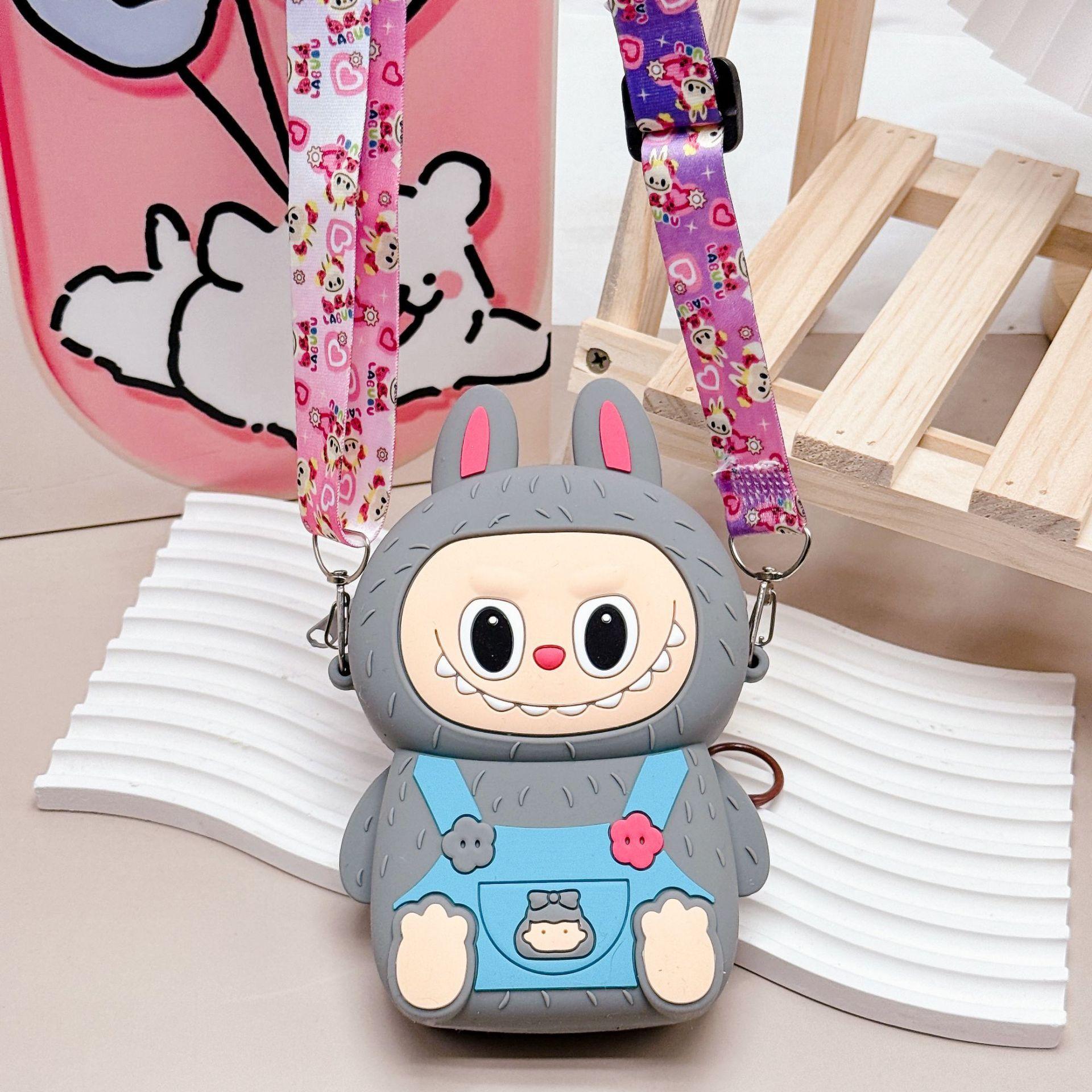 

New children s cute Labubu princess bag medium coin purse cartoon portable coin bag silicone crossbody bag KTB сірий колір
