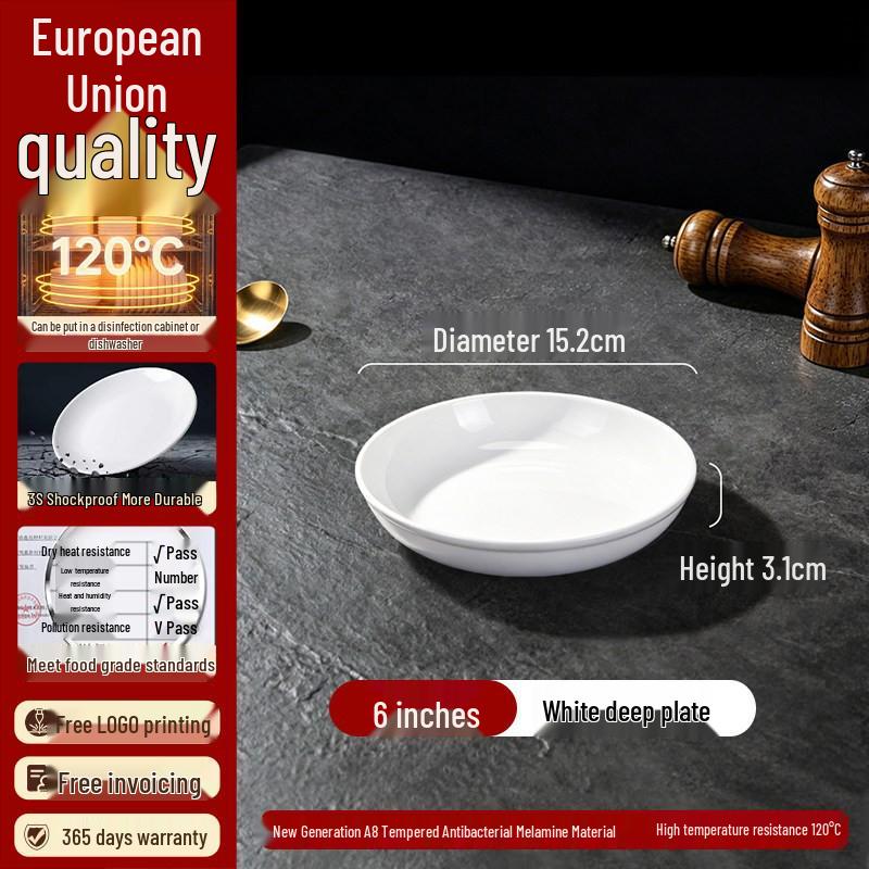 High-End Restaurant-Quality White Melamine Round Plates – Imitation Porcelain Buffet, Fast Food, and Rice Bowl Plates